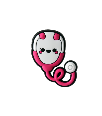 جیبیتز سیلیکونی فانتزی با طراحی گوشی پزشکی صورتی به سبک باربی، مناسب تزئین کفش کراکس، کیف و اکسسوری‌های دخترانه و پزشکی