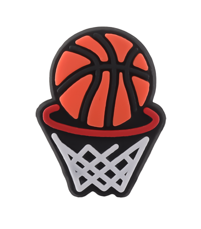 جیبیتز طرح توپ و تور بسکتبال نارنجی در حال افتادن در تور بسکتبال سفید، مناسب تزئین کراکس و کیف‌های اسپرت