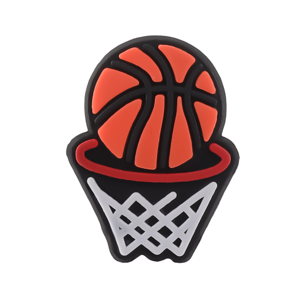 جیبیتز طرح توپ و تور بسکتبال نارنجی در حال افتادن در تور بسکتبال سفید، مناسب تزئین کراکس و کیف‌های اسپرت