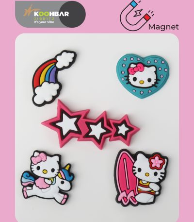 پک جیبیتز ۵ عددی مگنتی با طرح شخصیت Hello Kitty مخصوص تزئین یخچال، کمد و تخته وایتبرد