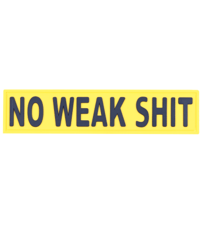 مارک ژلاتینی No Weak Shit با طراحی تایپوگرافی خاص و پوشش ژلهای سهبعدی. مناسب برای پوشاک خیابانی، کیف و کفش. قابل نصب چسبی یا دوختی. برند کوهبر.
